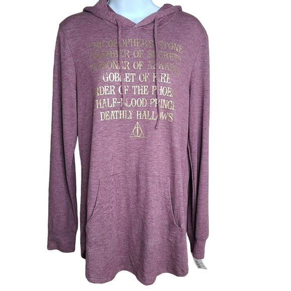 HARRY POTTER Philosophers Stone Sz L Heathered Burgundy Lightweight Hoodie Shirt - Picture 1 of 7